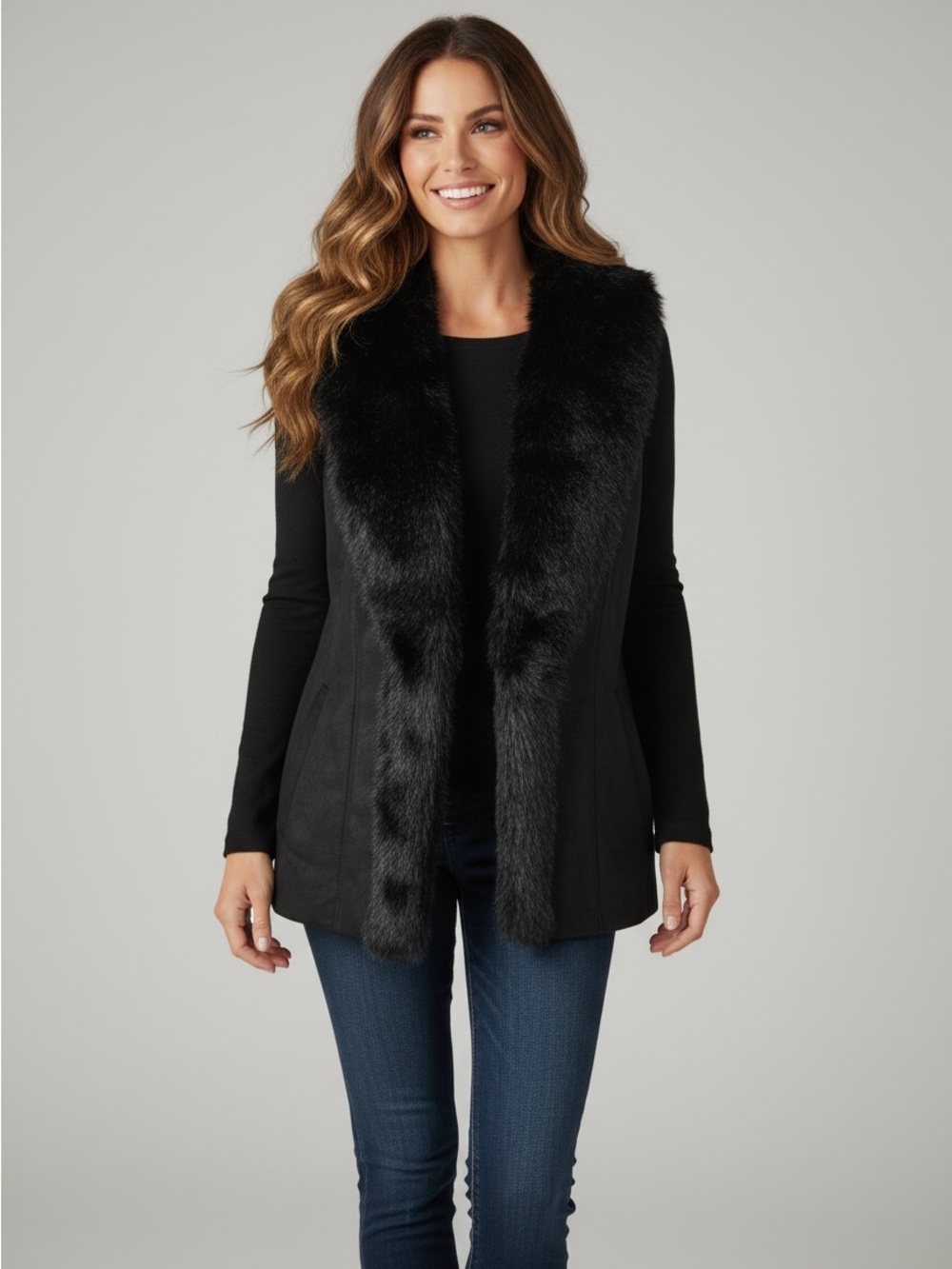 White House Black Market Luxe Faux Fur Suede Vest